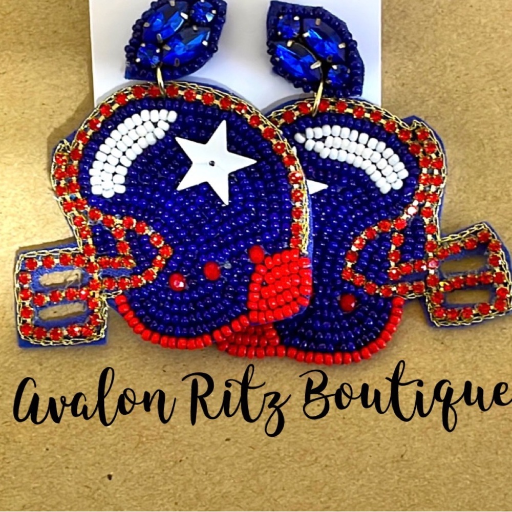 ❤️💙NEW Game Day Beaded Rhinestone Helmet Earrings Ole Miss